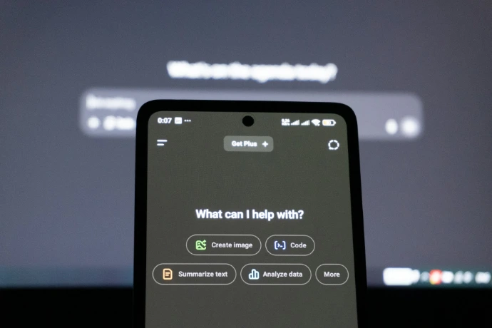 Smartphone screen displays ai assistant options.